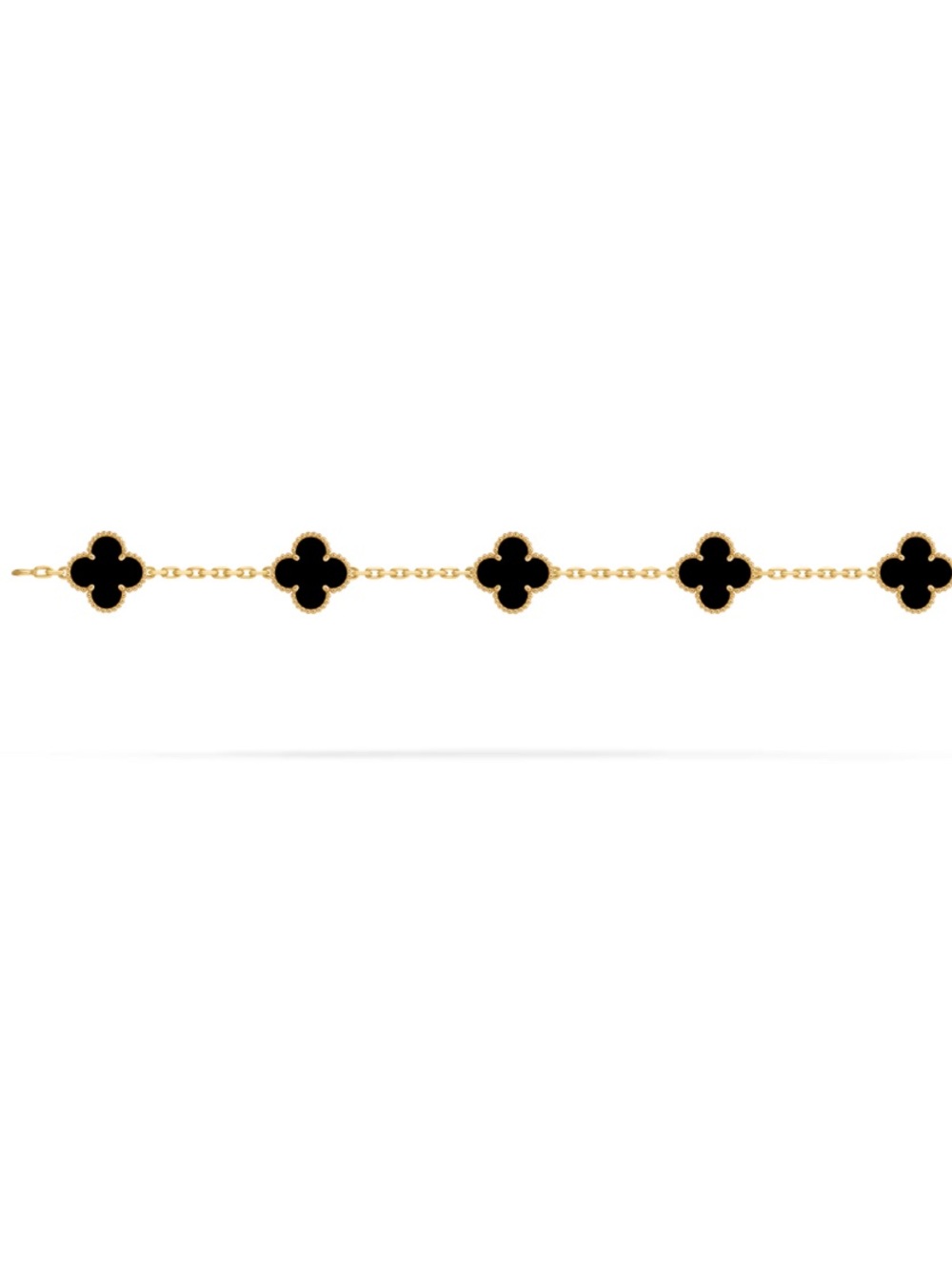 18K Solid Gold Black Onyx Clover 5-Motif Bracelet